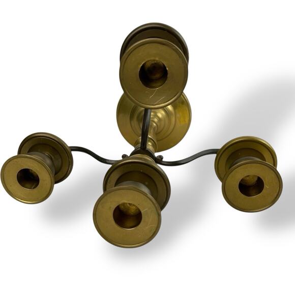 Vintage 1970s Solid Brass 3-Arm Candelabra w/ Center Pillar Regency 3.4 lbs - Picture 8 of 9